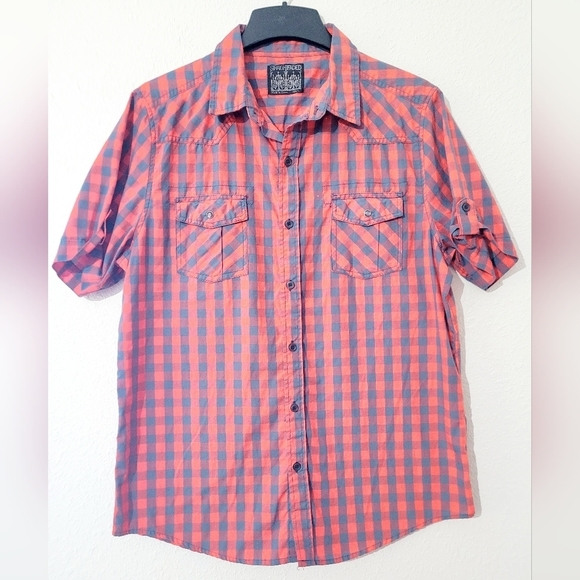 straightfaded Other - Straight Faded Men's Short Sleeve Plaid cotton Shirt - Size Large